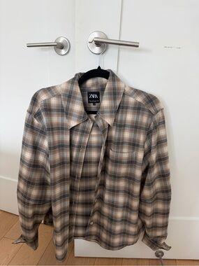 ZARA woman’s  Beige Plaid Button-Up Shirt